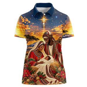 Kenya Christmas African Holy Family Women Polo Shirt Savanna Sunset Baby Jesus