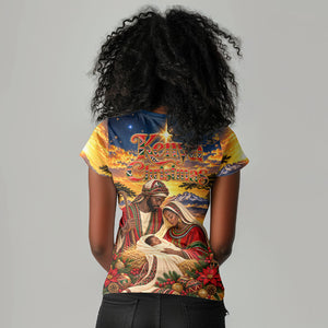 Kenya Christmas African Holy Family Women V-Neck T-Shirt Savanna Sunset Baby Jesus