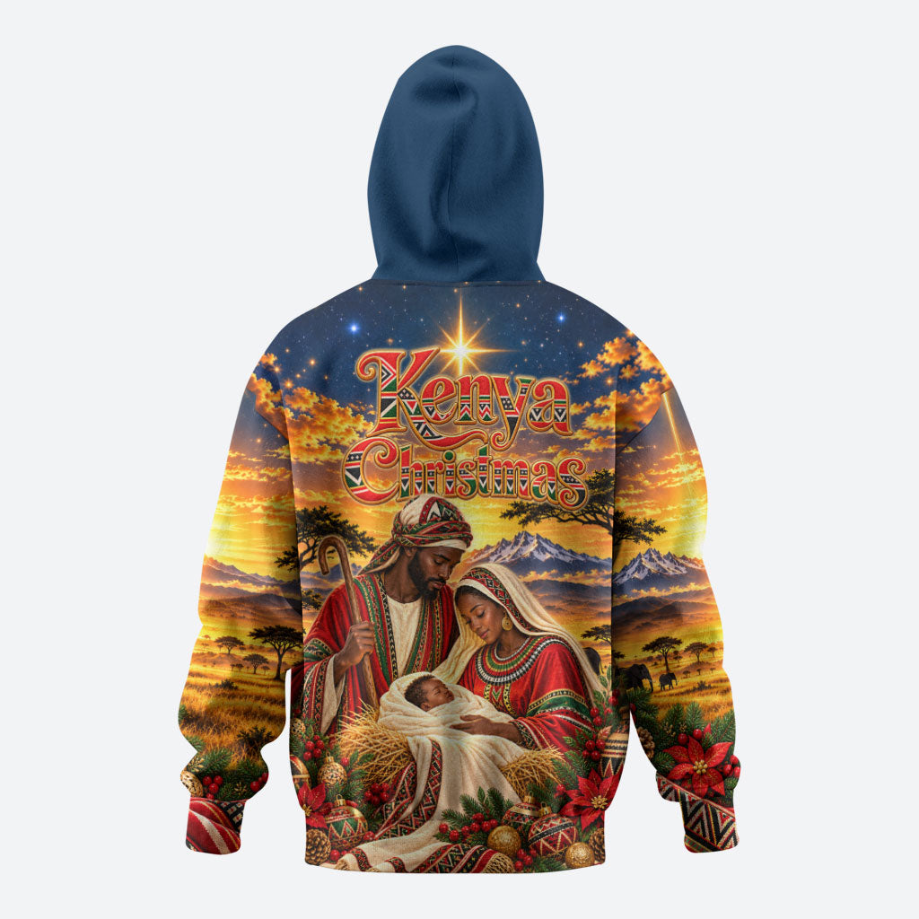 Kenya Christmas African Holy Family Zip Hoodie Savanna Sunset Baby Jesus