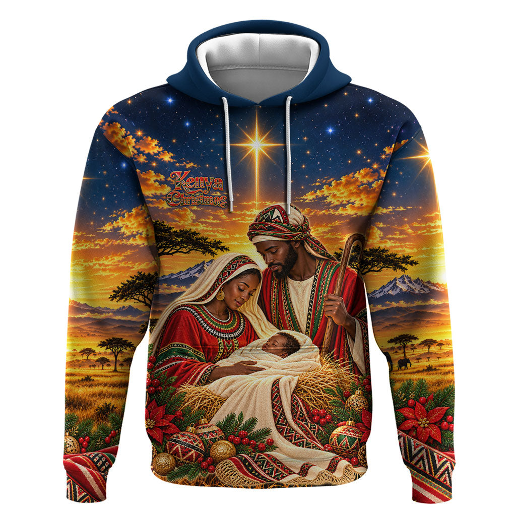 Kenya Christmas African Holy Family Zip Hoodie Savanna Sunset Baby Jesus