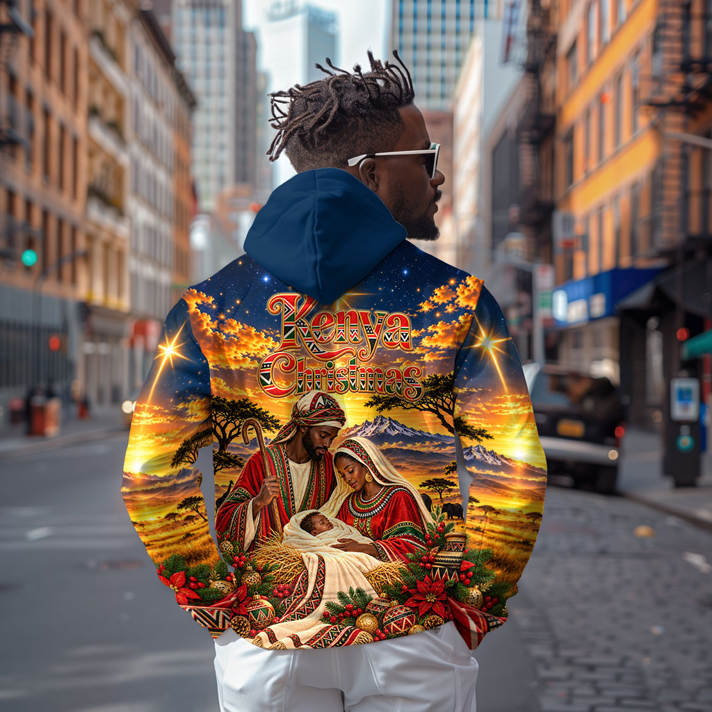 Kenya Christmas African Holy Family Zip Hoodie Savanna Sunset Baby Jesus
