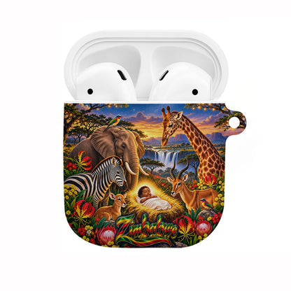 Zimbabwe Christmas Holy Family AirPods Case African Safari Wildlife Savanna Sunset Baby Jesus