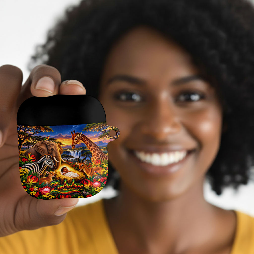 Zimbabwe Christmas Holy Family AirPods Case African Safari Wildlife Savanna Sunset Baby Jesus