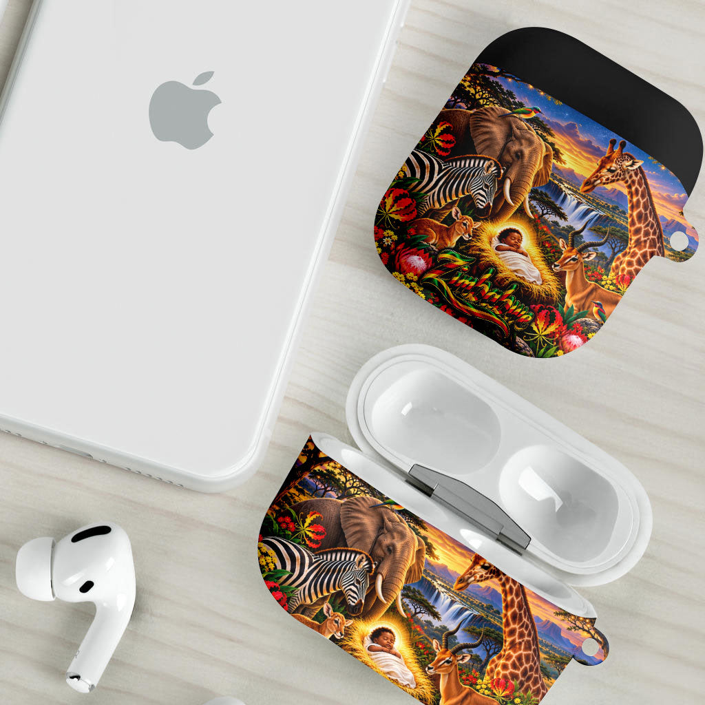 Zimbabwe Christmas Holy Family AirPods Case African Safari Wildlife Savanna Sunset Baby Jesus