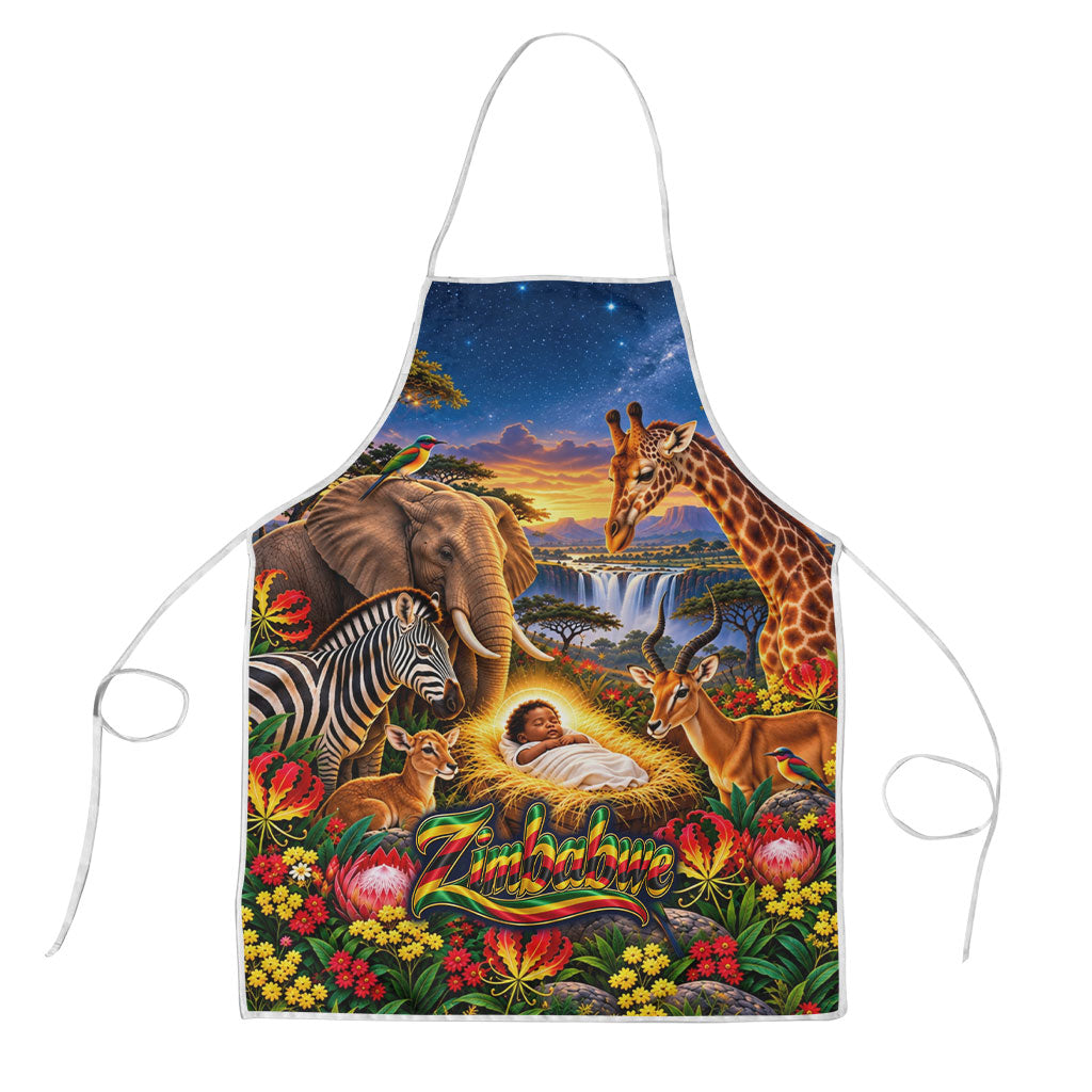 Zimbabwe Christmas Holy Family Apron African Safari Wildlife Savanna Sunset Baby Jesus