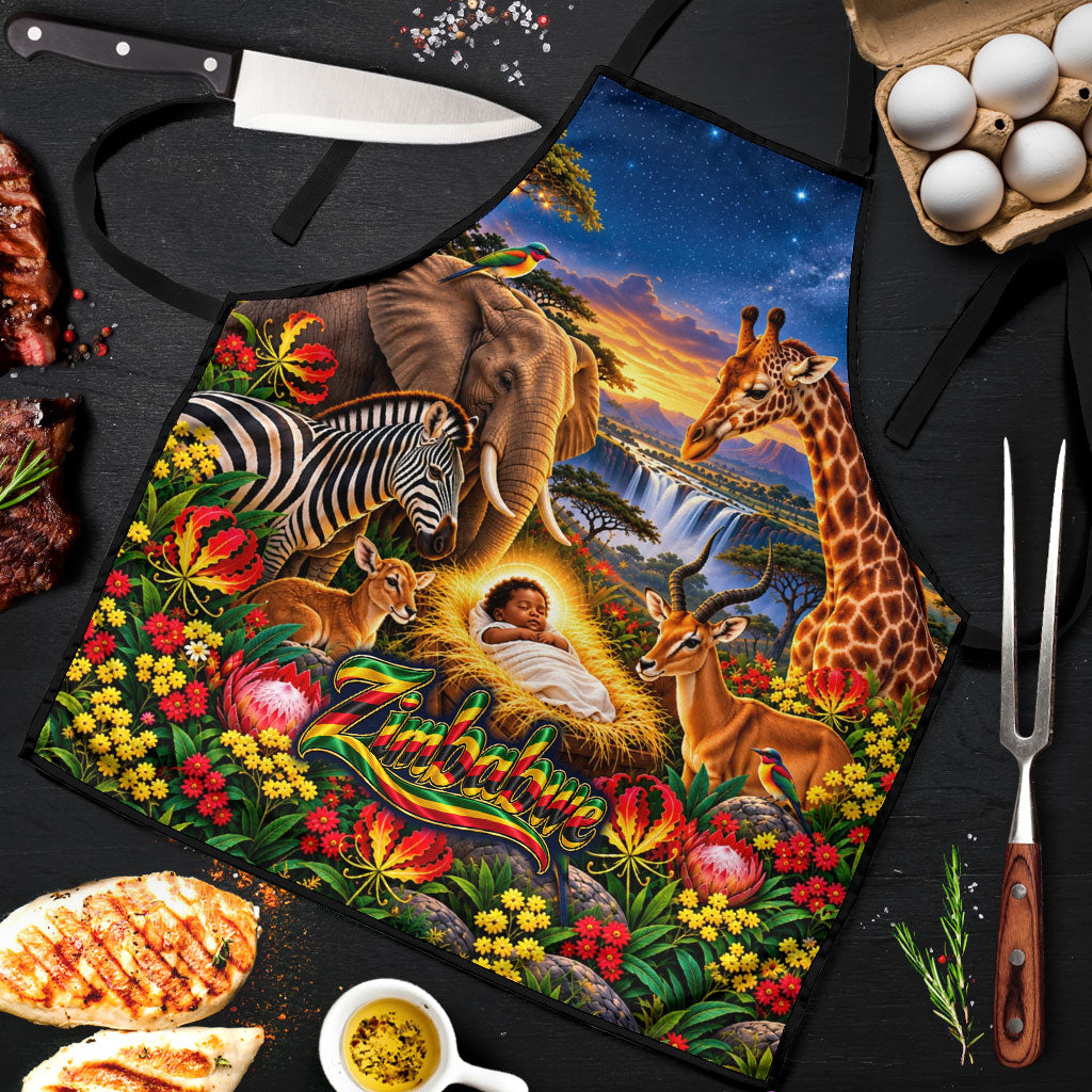 Zimbabwe Christmas Holy Family Apron African Safari Wildlife Savanna Sunset Baby Jesus