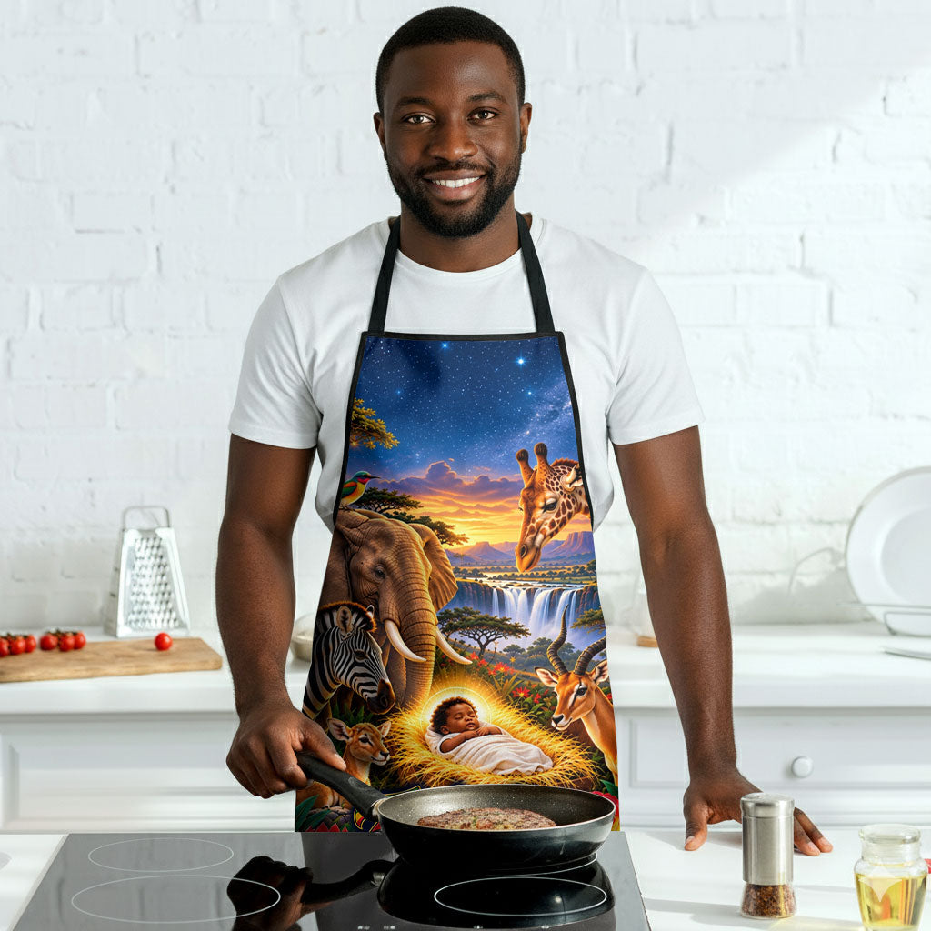 Zimbabwe Christmas Holy Family Apron African Safari Wildlife Savanna Sunset Baby Jesus