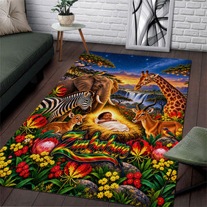 Zimbabwe Christmas Holy Family Area Rug African Safari Wildlife Savanna Sunset Baby Jesus
