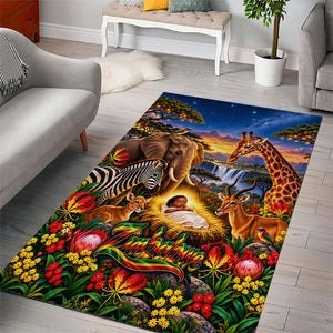 Zimbabwe Christmas Holy Family Area Rug African Safari Wildlife Savanna Sunset Baby Jesus