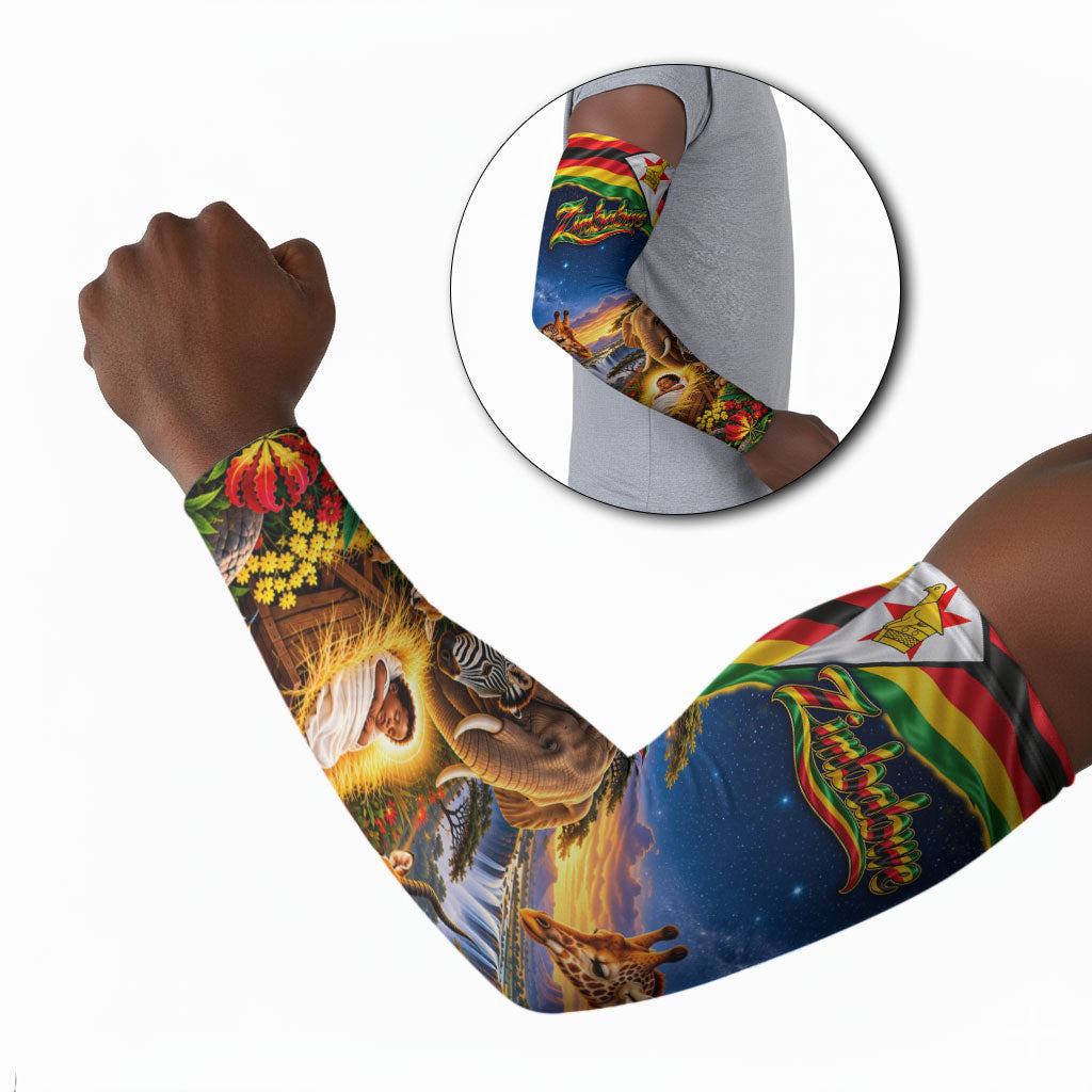 Zimbabwe Christmas Holy Family Arm Sleeves African Safari Wildlife Savanna Sunset Baby Jesus
