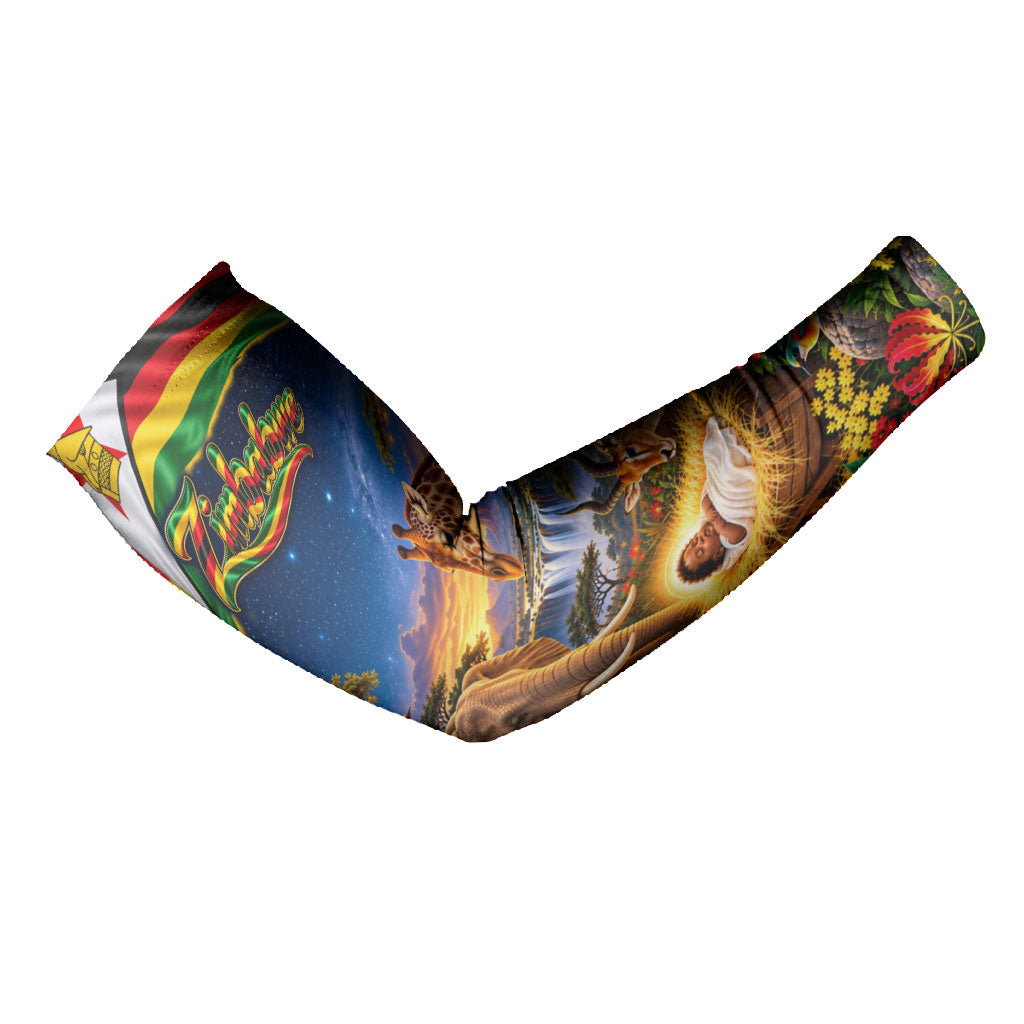 Zimbabwe Christmas Holy Family Arm Sleeves African Safari Wildlife Savanna Sunset Baby Jesus