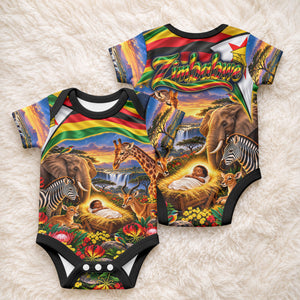 Zimbabwe Christmas Holy Family Baby Onesie African Safari Wildlife Savanna Sunset Baby Jesus