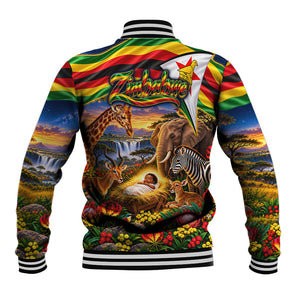 Zimbabwe Christmas Holy Family Baseball Jacket African Safari Wildlife Savanna Sunset Baby Jesus