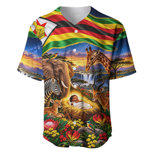 Zimbabwe Christmas Holy Family Baseball Jersey African Safari Wildlife Savanna Sunset Baby Jesus