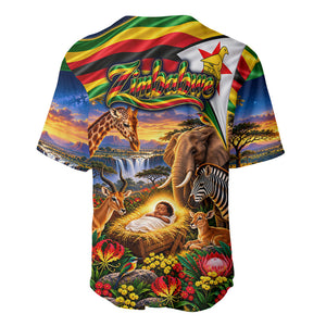 Zimbabwe Christmas Holy Family Baseball Jersey African Safari Wildlife Savanna Sunset Baby Jesus