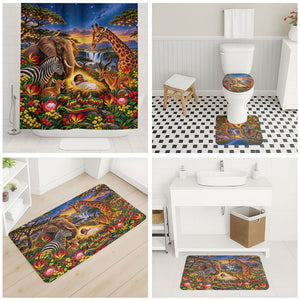 Zimbabwe Christmas Holy Family Bathroom Set African Safari Wildlife Savanna Sunset Baby Jesus