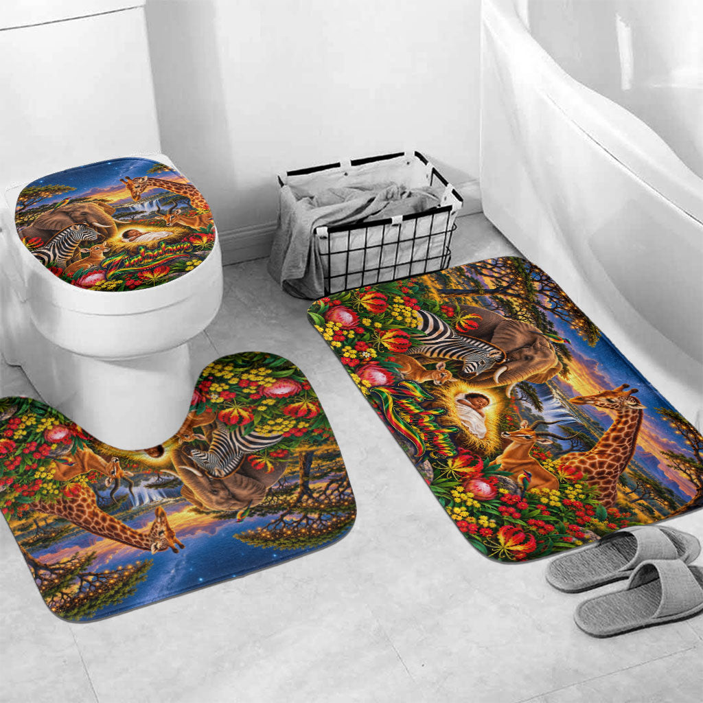 Zimbabwe Christmas Holy Family Bathroom Set African Safari Wildlife Savanna Sunset Baby Jesus