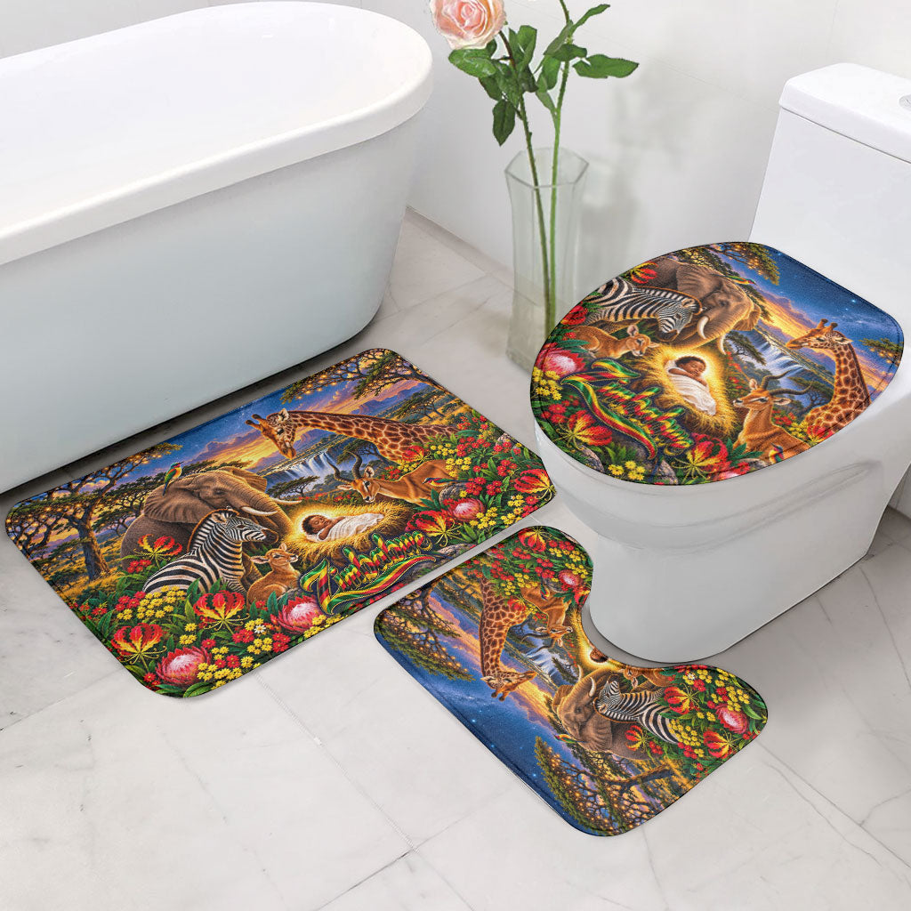 Zimbabwe Christmas Holy Family Bathroom Set African Safari Wildlife Savanna Sunset Baby Jesus