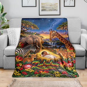 Zimbabwe Christmas Holy Family Blanket African Safari Wildlife Savanna Sunset Baby Jesus