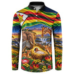 Zimbabwe Christmas Holy Family Button Sweatshirt African Safari Wildlife Savanna Sunset Baby Jesus