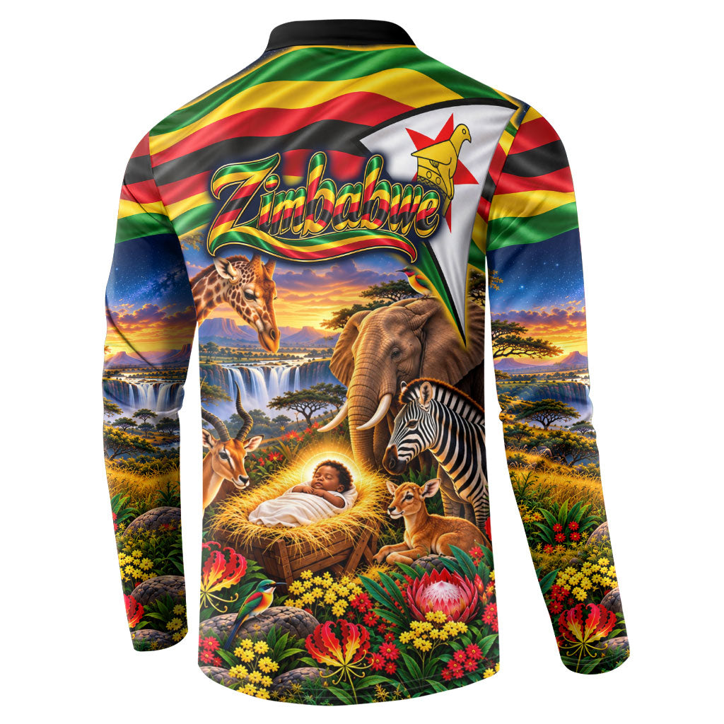 Zimbabwe Christmas Holy Family Button Sweatshirt African Safari Wildlife Savanna Sunset Baby Jesus