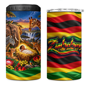 Zimbabwe Christmas Holy Family 4 in 1 Can Cooler Tumbler African Safari Wildlife Savanna Sunset Baby Jesus