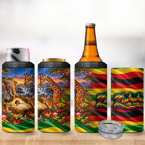 Zimbabwe Christmas Holy Family 4 in 1 Can Cooler Tumbler African Safari Wildlife Savanna Sunset Baby Jesus