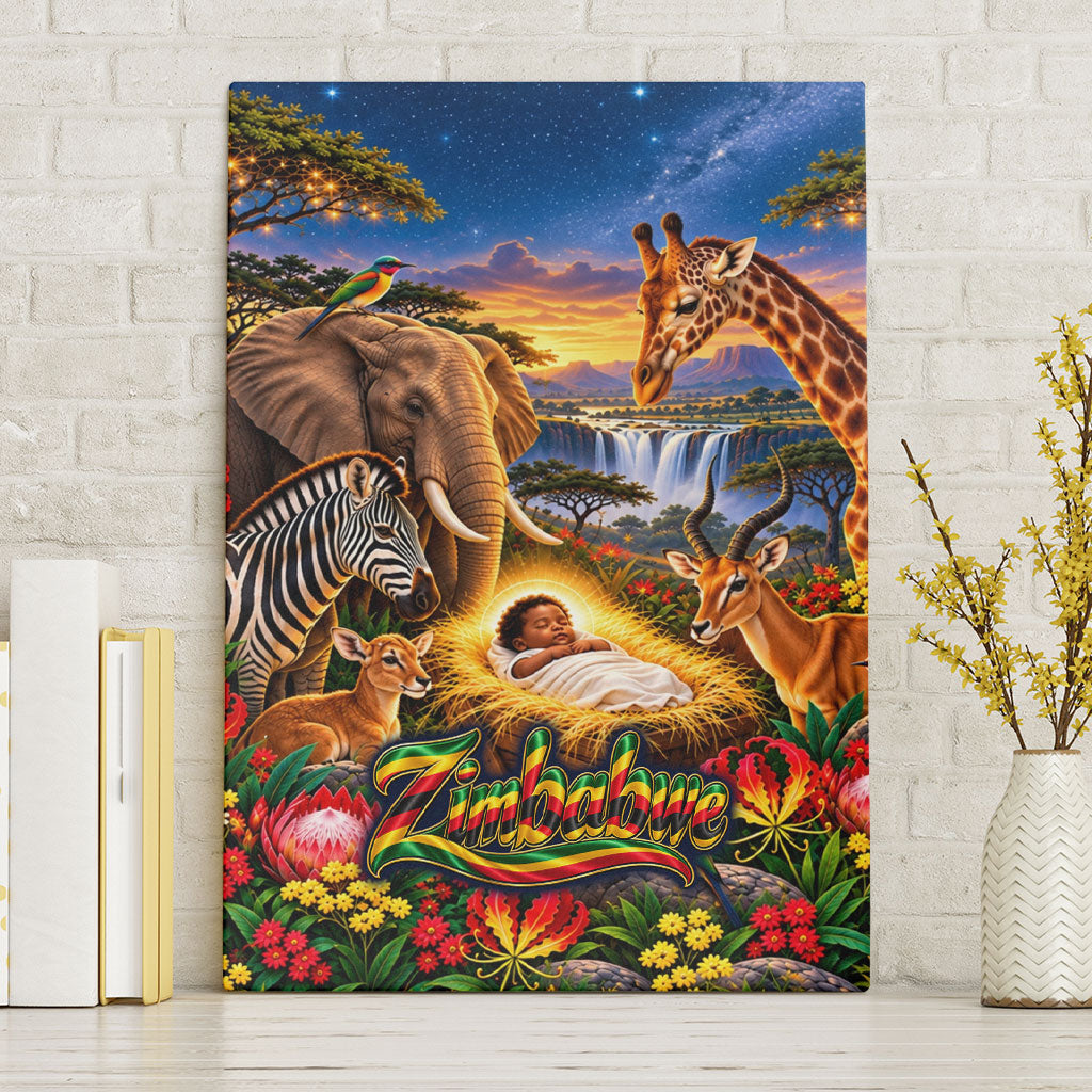 Zimbabwe Christmas Holy Family Canvas Wall Art African Safari Wildlife Savanna Sunset Baby Jesus
