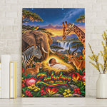 Zimbabwe Christmas Holy Family Canvas Wall Art African Safari Wildlife Savanna Sunset Baby Jesus
