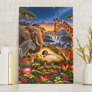 Zimbabwe Christmas Holy Family Canvas Wall Art African Safari Wildlife Savanna Sunset Baby Jesus