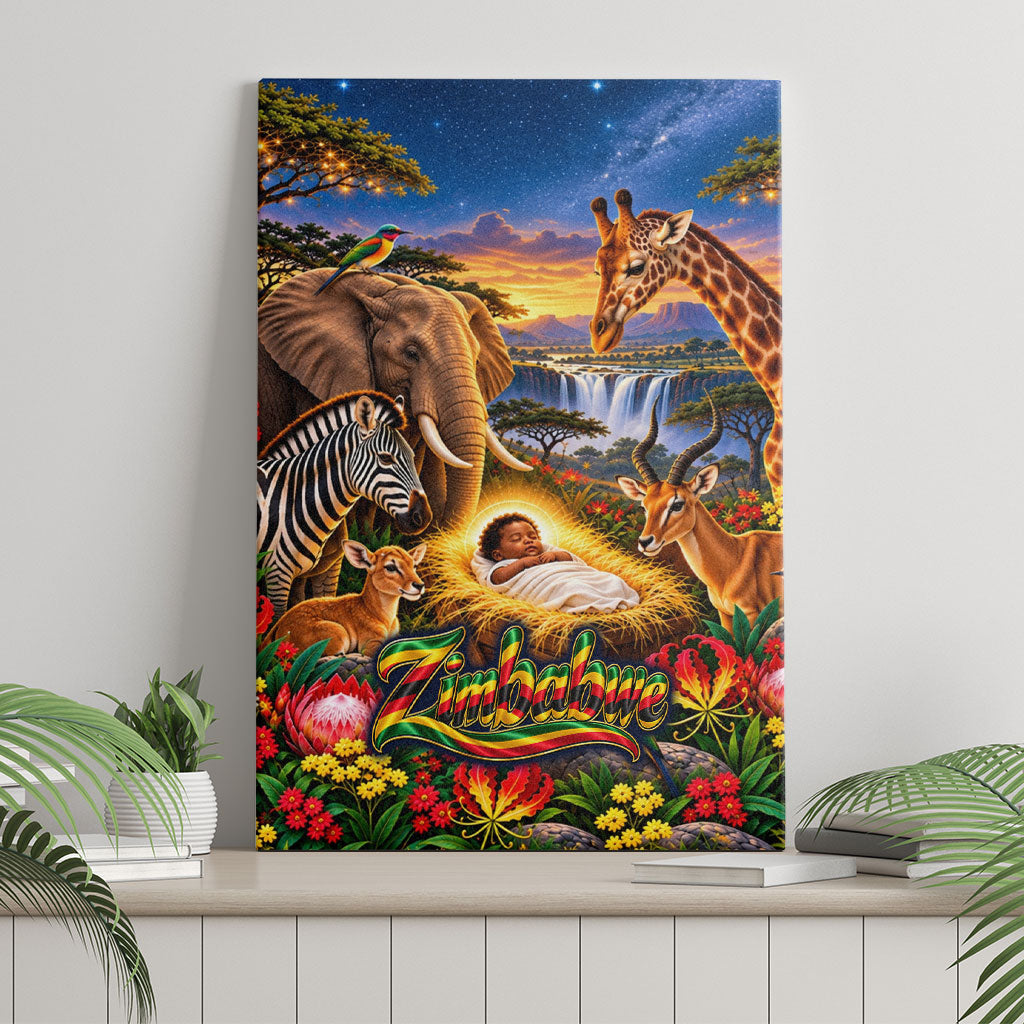 Zimbabwe Christmas Holy Family Canvas Wall Art African Safari Wildlife Savanna Sunset Baby Jesus