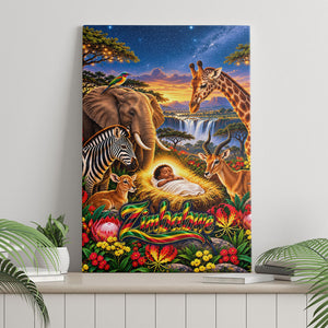 Zimbabwe Christmas Holy Family Canvas Wall Art African Safari Wildlife Savanna Sunset Baby Jesus