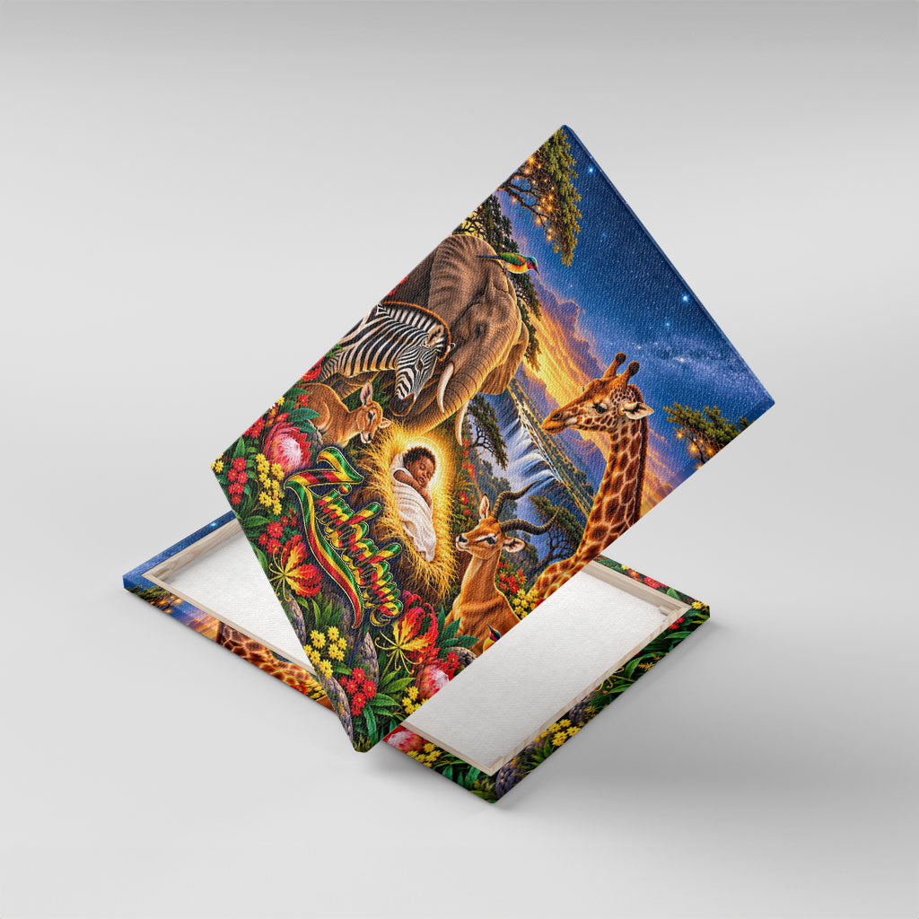 Zimbabwe Christmas Holy Family Canvas Wall Art African Safari Wildlife Savanna Sunset Baby Jesus
