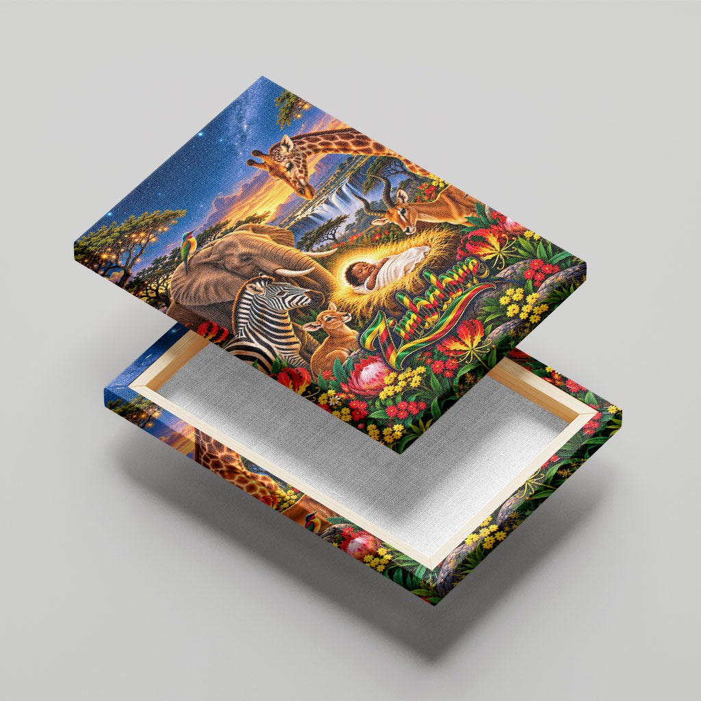Zimbabwe Christmas Holy Family Canvas Wall Art African Safari Wildlife Savanna Sunset Baby Jesus
