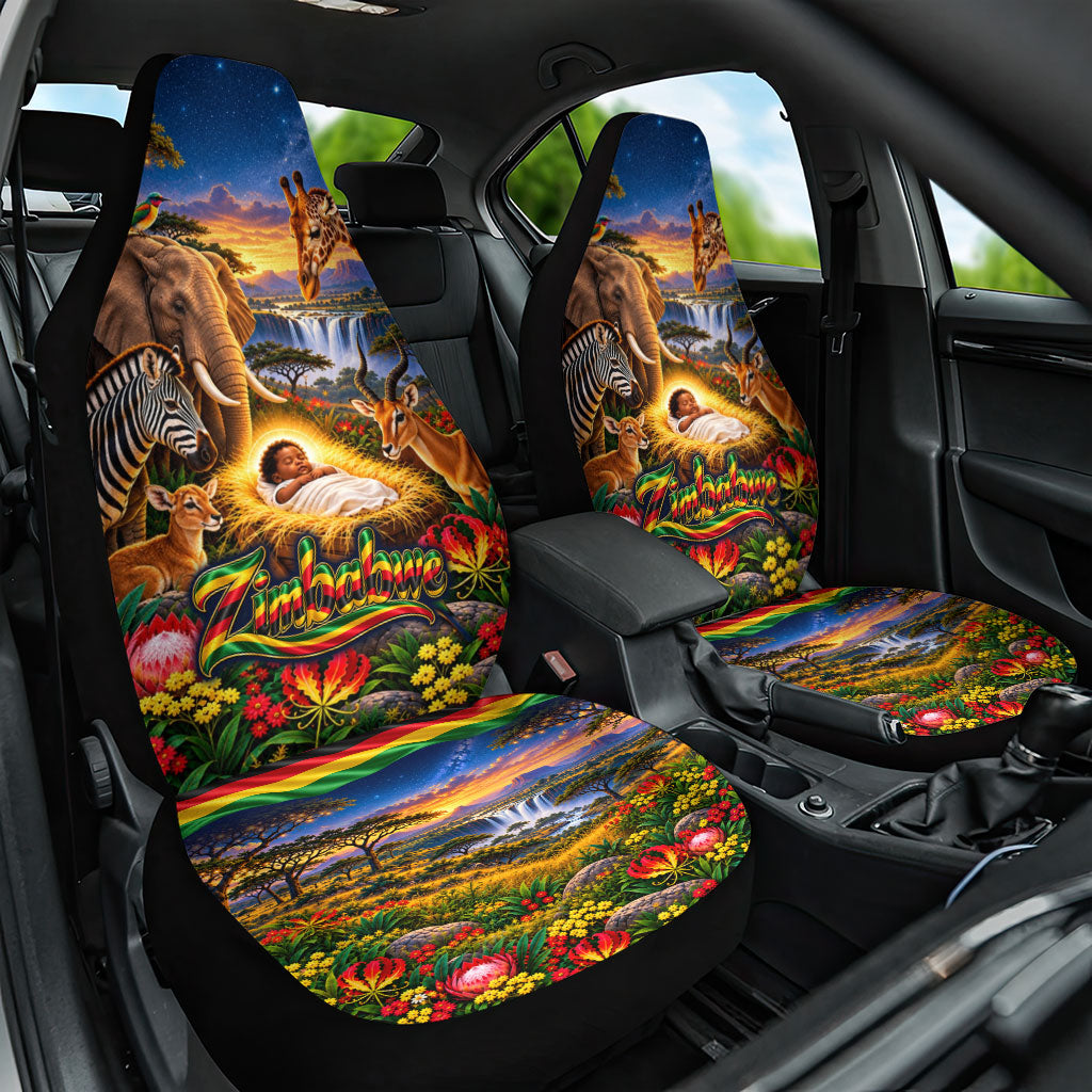Zimbabwe Christmas Holy Family Car Seat Cover African Safari Wildlife Savanna Sunset Baby Jesus