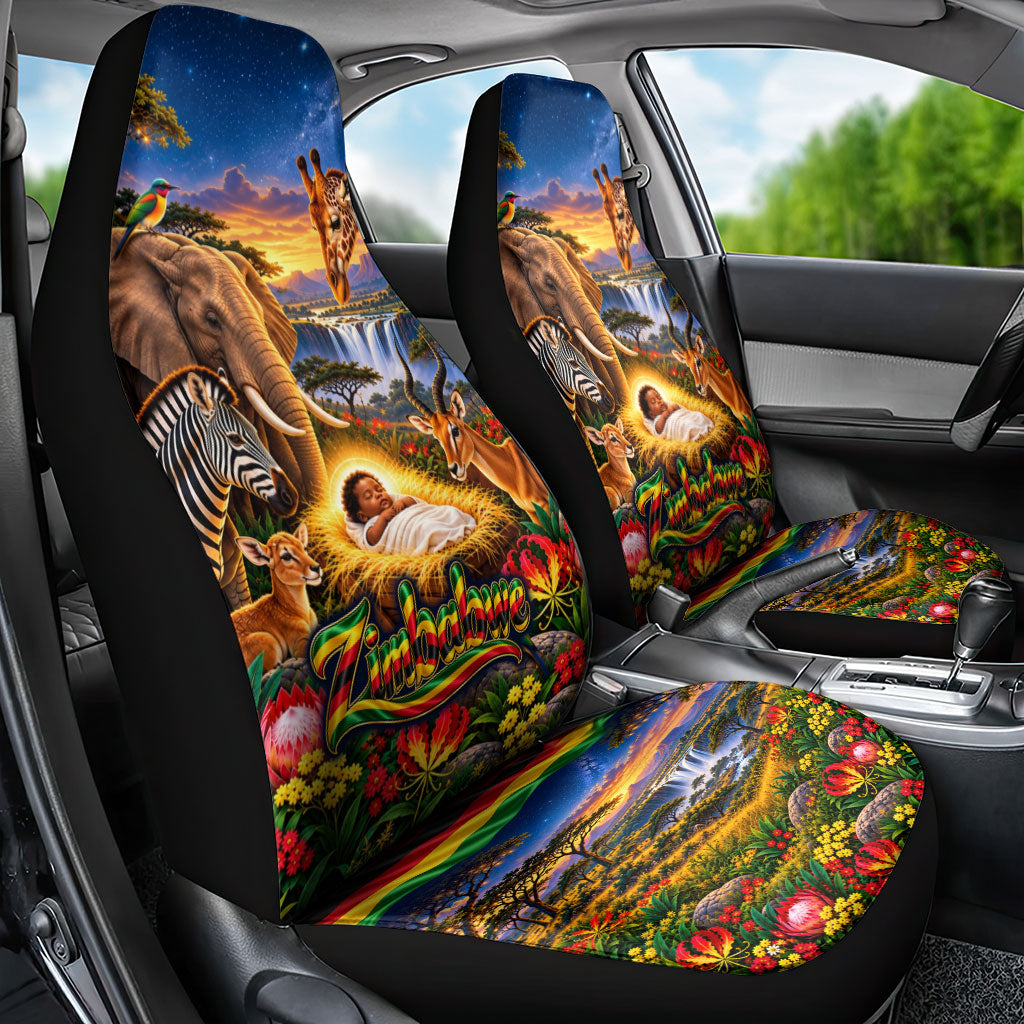 Zimbabwe Christmas Holy Family Car Seat Cover African Safari Wildlife Savanna Sunset Baby Jesus