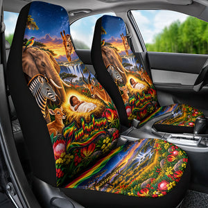 Zimbabwe Christmas Holy Family Car Seat Cover African Safari Wildlife Savanna Sunset Baby Jesus