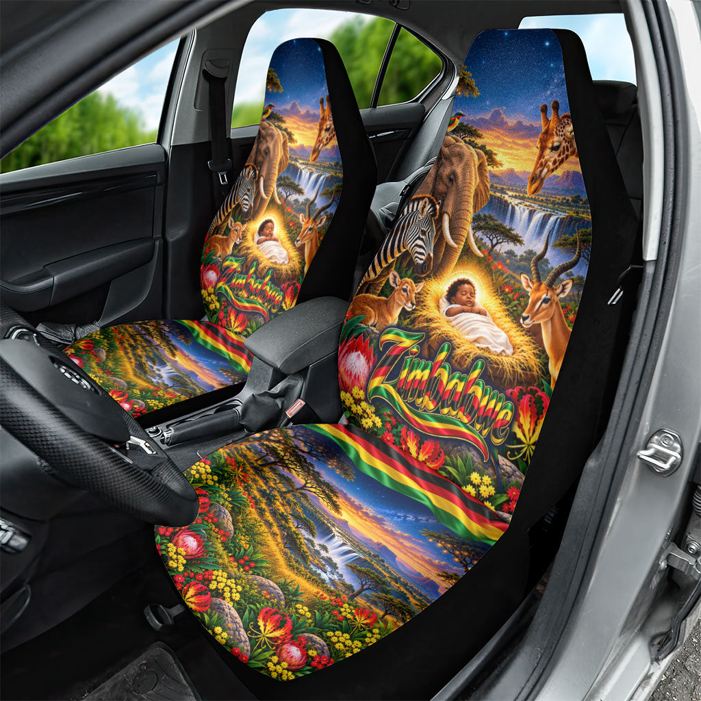 Zimbabwe Christmas Holy Family Car Seat Cover African Safari Wildlife Savanna Sunset Baby Jesus
