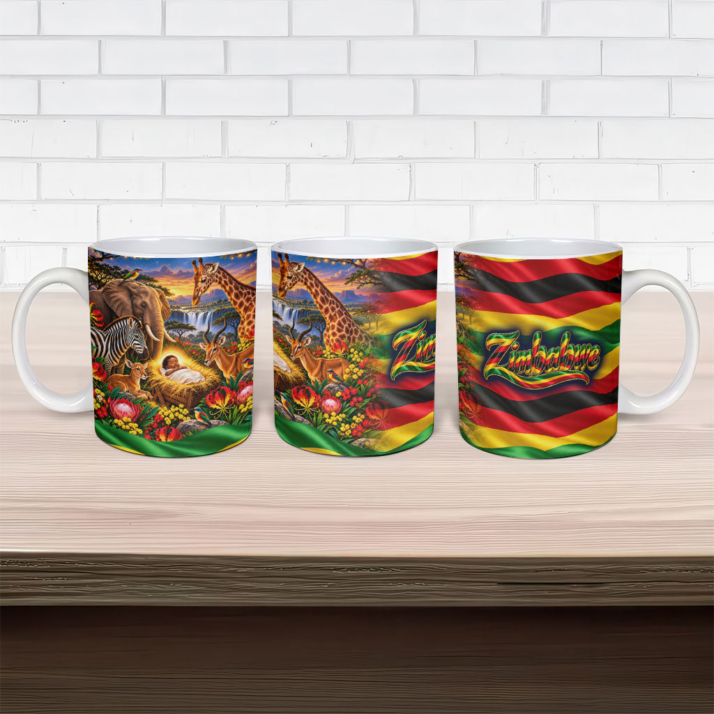 Zimbabwe Christmas Holy Family Ceramic Mug African Safari Wildlife Savanna Sunset Baby Jesus