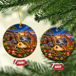 Zimbabwe Christmas Holy Family Ceramic Ornament African Safari Wildlife Savanna Sunset Baby Jesus