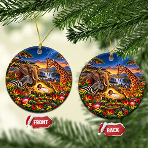 Zimbabwe Christmas Holy Family Ceramic Ornament African Safari Wildlife Savanna Sunset Baby Jesus
