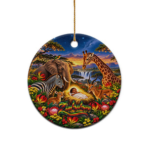 Zimbabwe Christmas Holy Family Ceramic Ornament African Safari Wildlife Savanna Sunset Baby Jesus