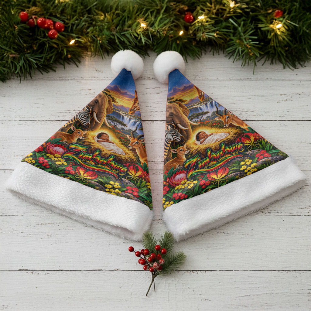 Zimbabwe Christmas Holy Family Christmas Santa Hat African Safari Wildlife Savanna Sunset Baby Jesus