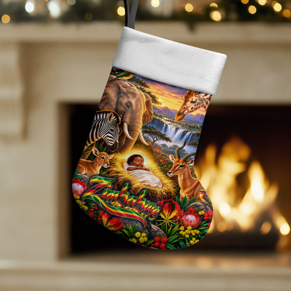 Zimbabwe Christmas Holy Family Christmas Stocking African Safari Wildlife Savanna Sunset Baby Jesus