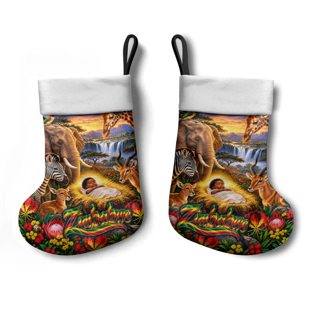 Zimbabwe Christmas Holy Family Christmas Stocking African Safari Wildlife Savanna Sunset Baby Jesus