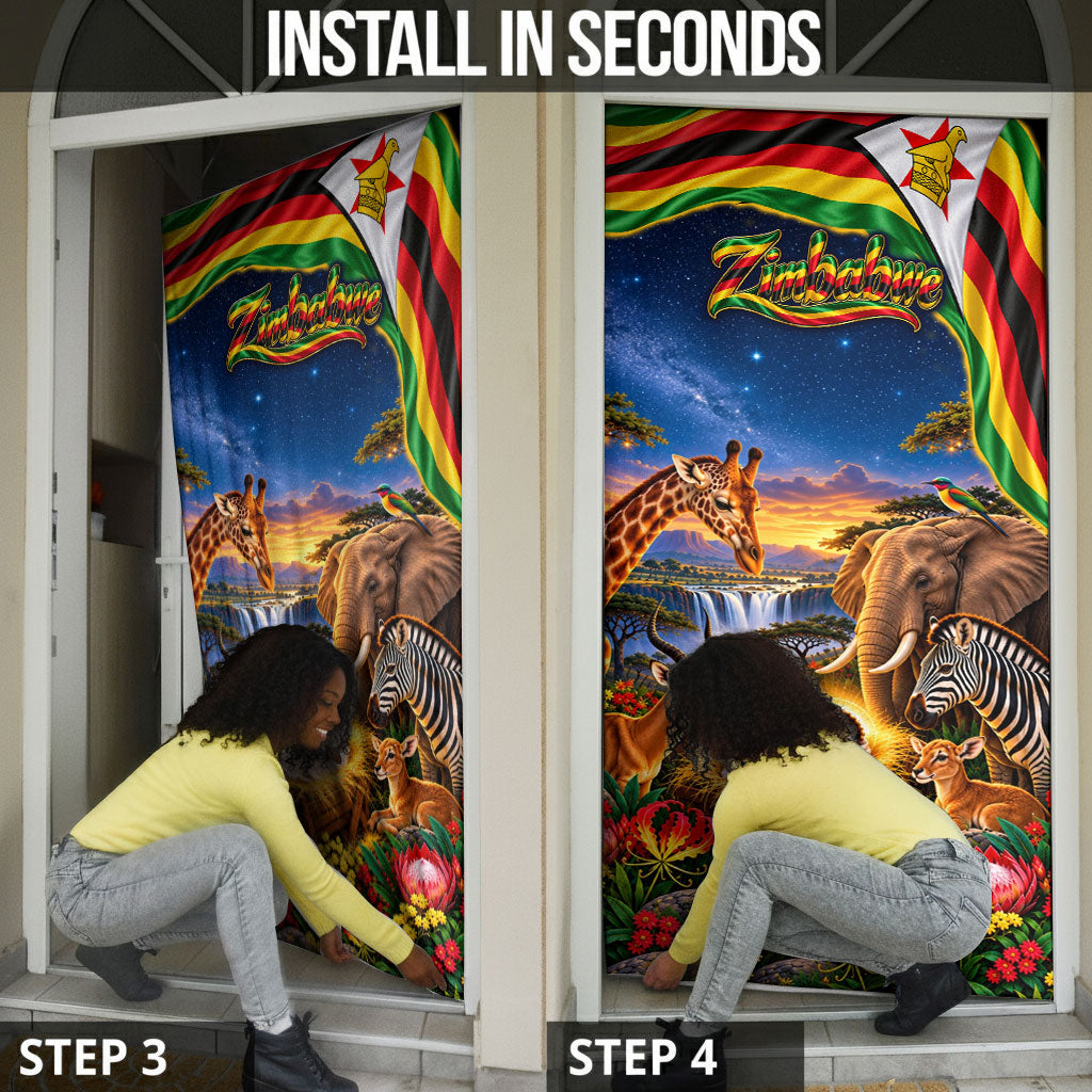 Zimbabwe Christmas Holy Family Door Cover African Safari Wildlife Savanna Sunset Baby Jesus