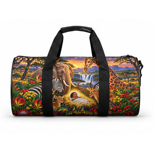 Zimbabwe Christmas Holy Family Duffle Bag African Safari Wildlife Savanna Sunset Baby Jesus