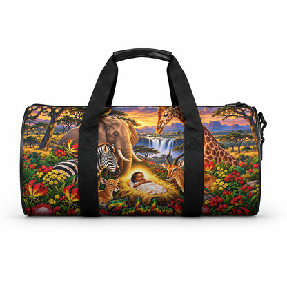 Zimbabwe Christmas Holy Family Duffle Bag African Safari Wildlife Savanna Sunset Baby Jesus