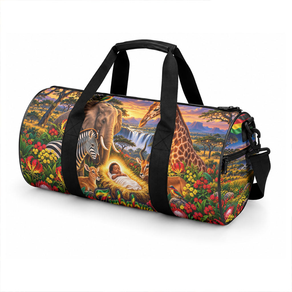 Zimbabwe Christmas Holy Family Duffle Bag African Safari Wildlife Savanna Sunset Baby Jesus