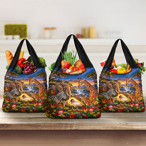 Zimbabwe Christmas Holy Family Grocery Bag African Safari Wildlife Savanna Sunset Baby Jesus